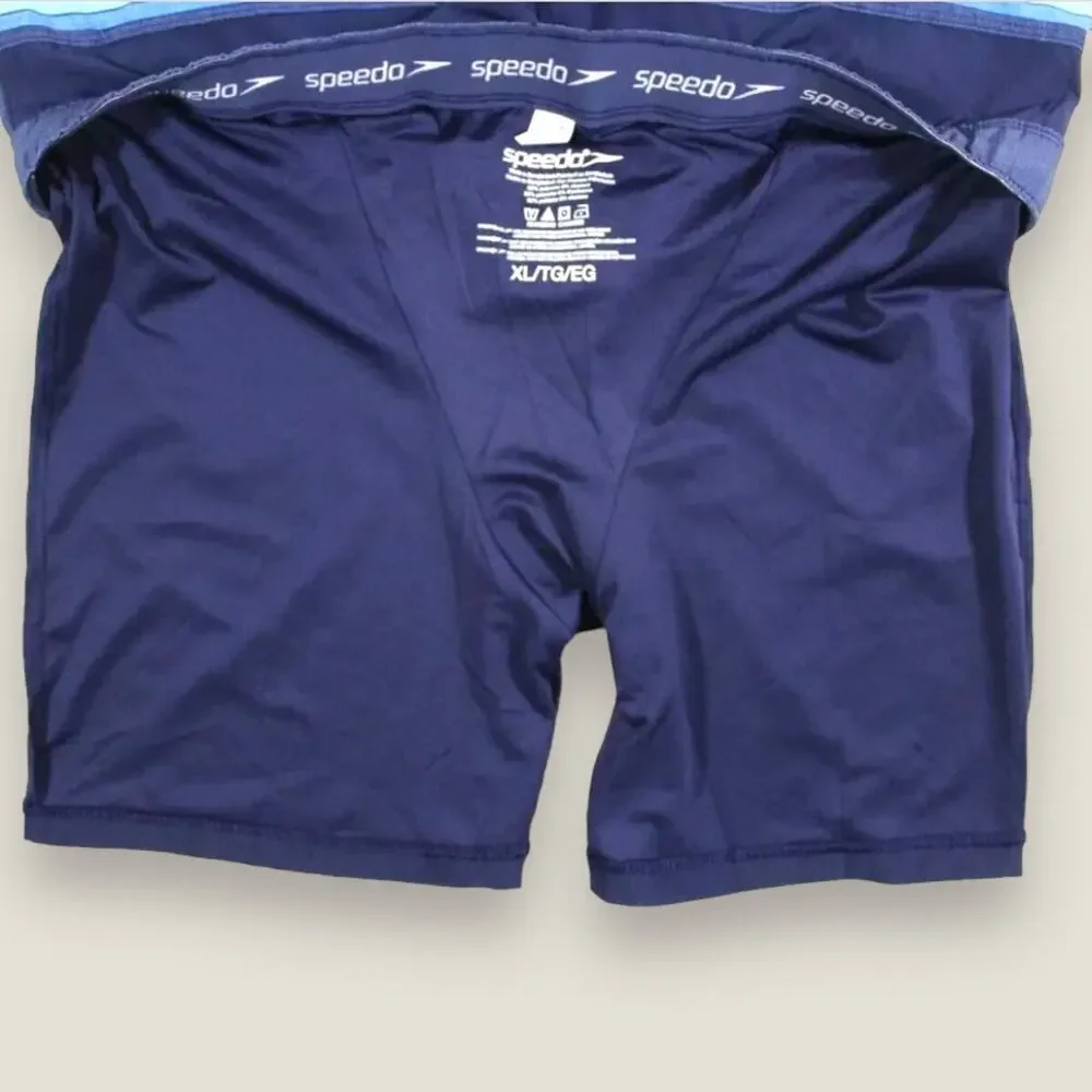 Men's Speedo Blue Striped Active Stretch Swim Shorts Sz: XL